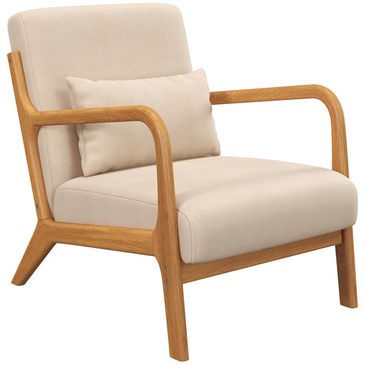 Modern Armchair with Wood Legs and Pillow, Upholstered Accent Chair for Living Room and Bedroom - Beige