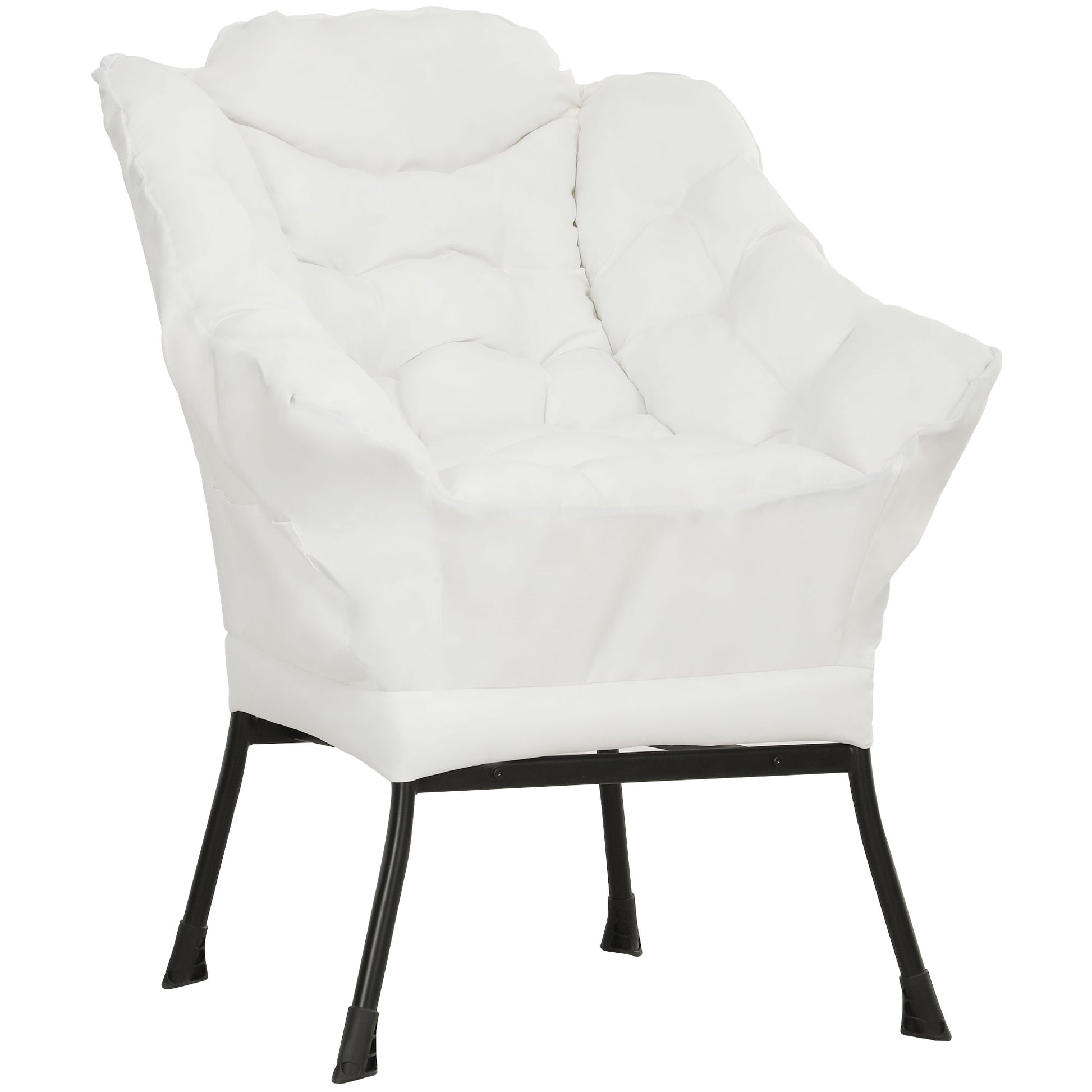 HOMCOM Modern Cream White Accent Armchair with Side Pockets & Steel Legs
