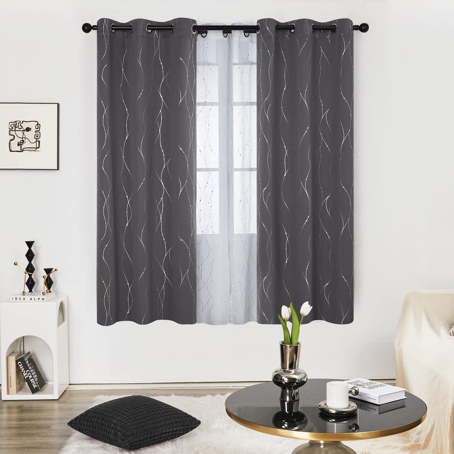 Deconovo Blackout Curtains 84 Inches Long, Thermal Insulated Energy Saving Curtains for Bedroom, Noise Reduction Curtain Drapes for Living Room (52W x 84L Inch, Grey, 2 Panels)