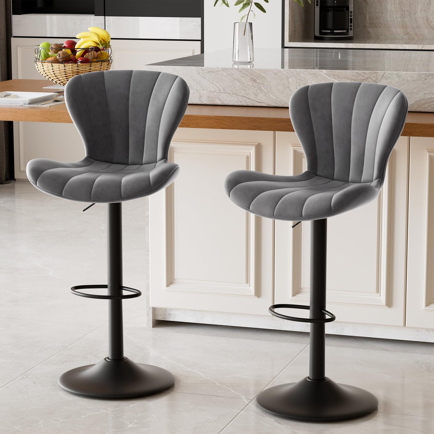 Daluvenix Bar Stools Set of 2 Modern Island Bar Stools Upholstered Faux Leather Barstools Height Adjustable Counter Chairs with Back Waterproof Stools for Kitchen, Black