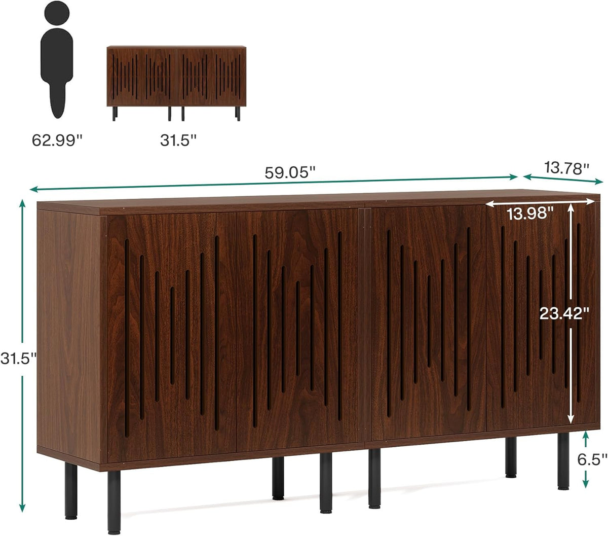 Sideboard Buffet, Set of 2 Storage Cabinet with Adjustable Shelves
