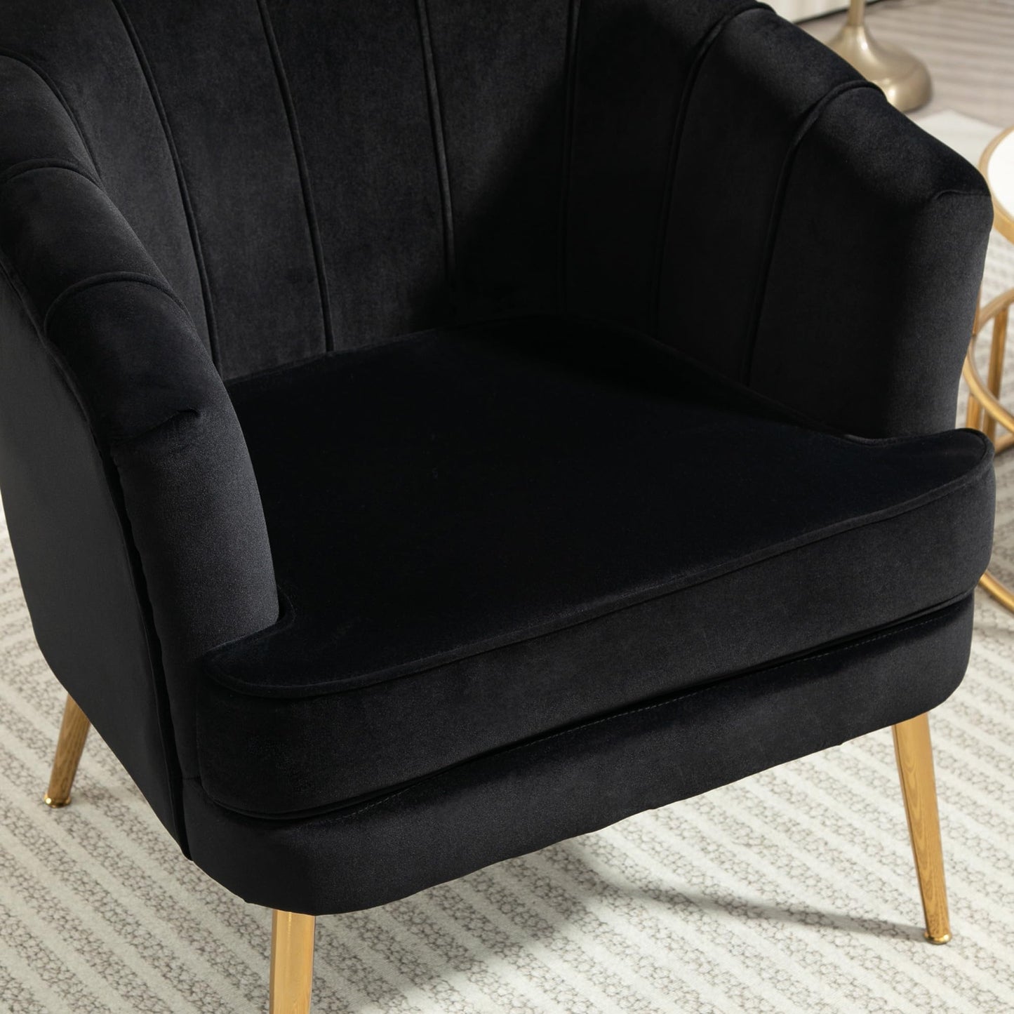 Fabric Accent Chair, Velvet Armchair, Modern Living Room Chair with Gold Metal Legs and Thick Padding for Bedroom, Grey