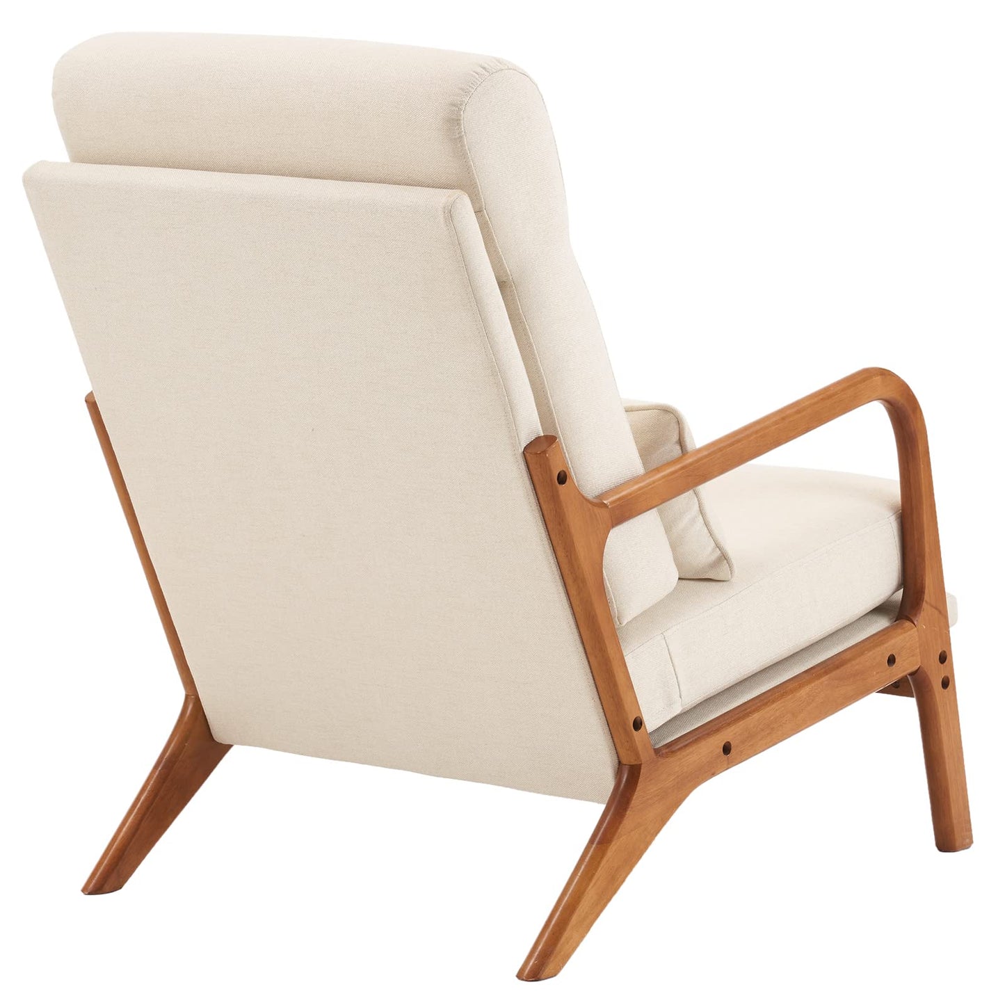 home Accent Chair Mid-Century Modern Chair with Pillow Upholstered Lounge Arm Chair with Solid Wood Frame & Soft Cushion for Living Room, Bedroom, Balcony, Linen Beige (Low Back)