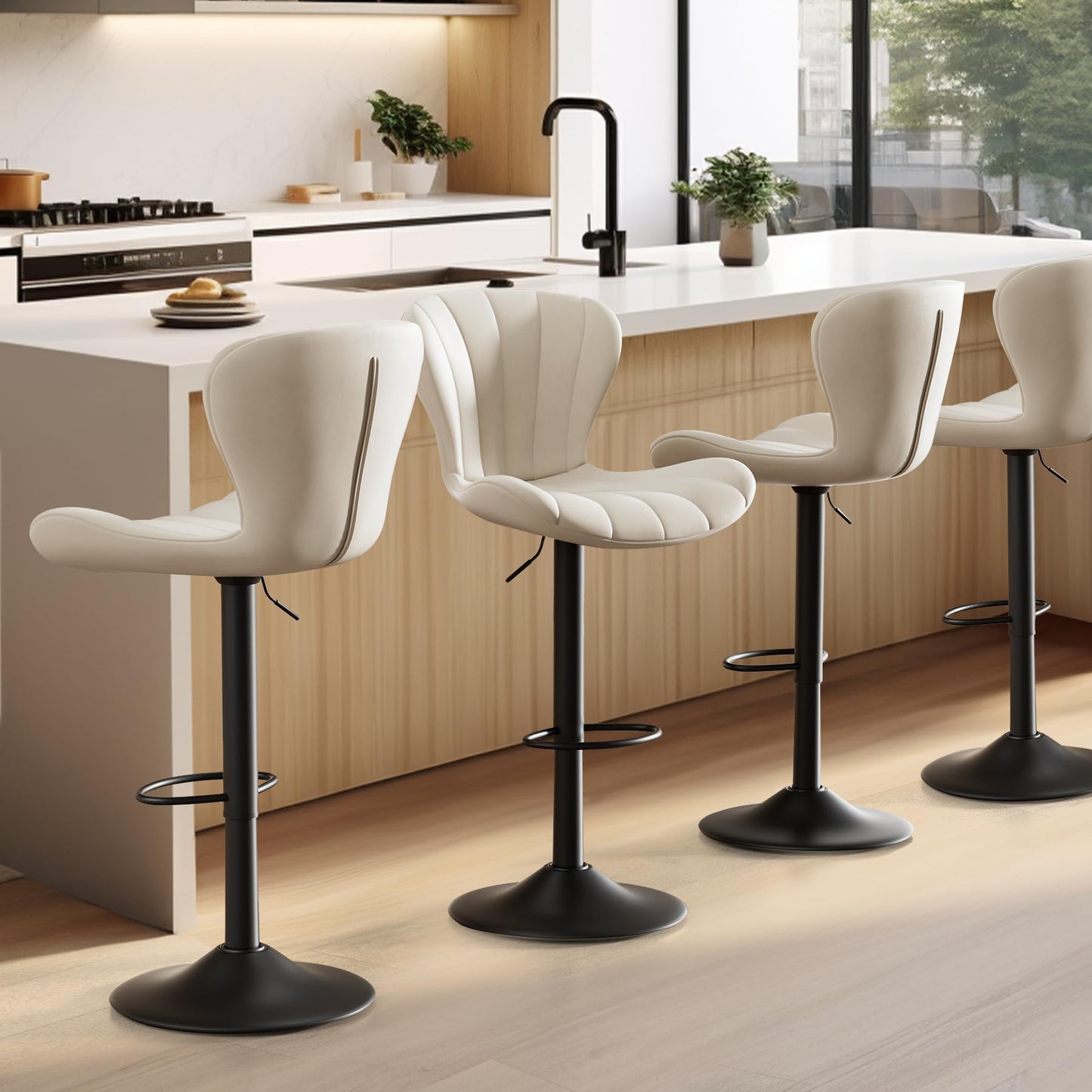 Daluvenix Bar Stools Set of 2 Modern Island Bar Stools Upholstered Faux Leather Barstools Height Adjustable Counter Chairs with Back Waterproof Stools for Kitchen, Black