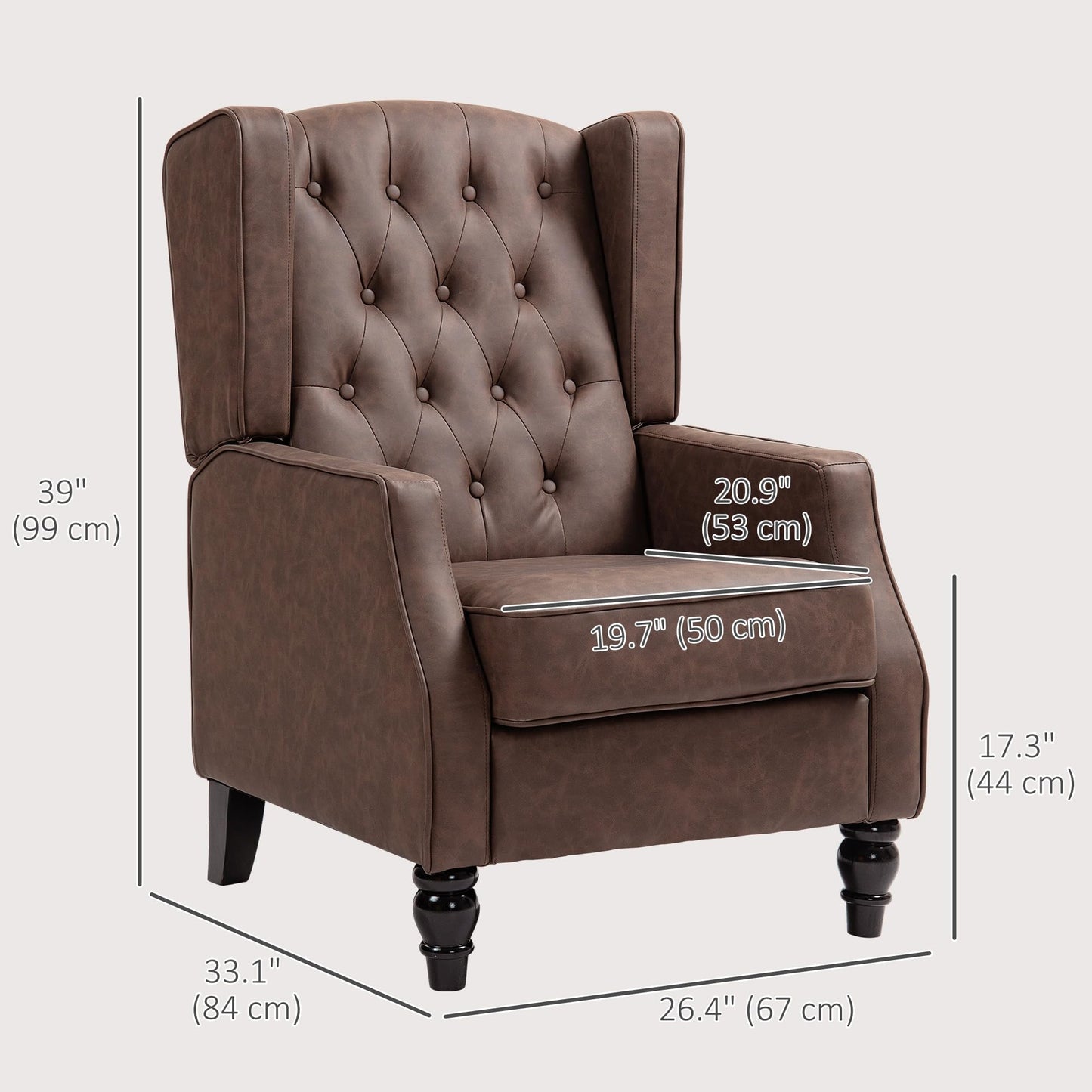 Faux Leather Accent Chair, Upholstered Wingback Armchair, Modern Button Tufted Living Room Chair with Thick Padding, Brown