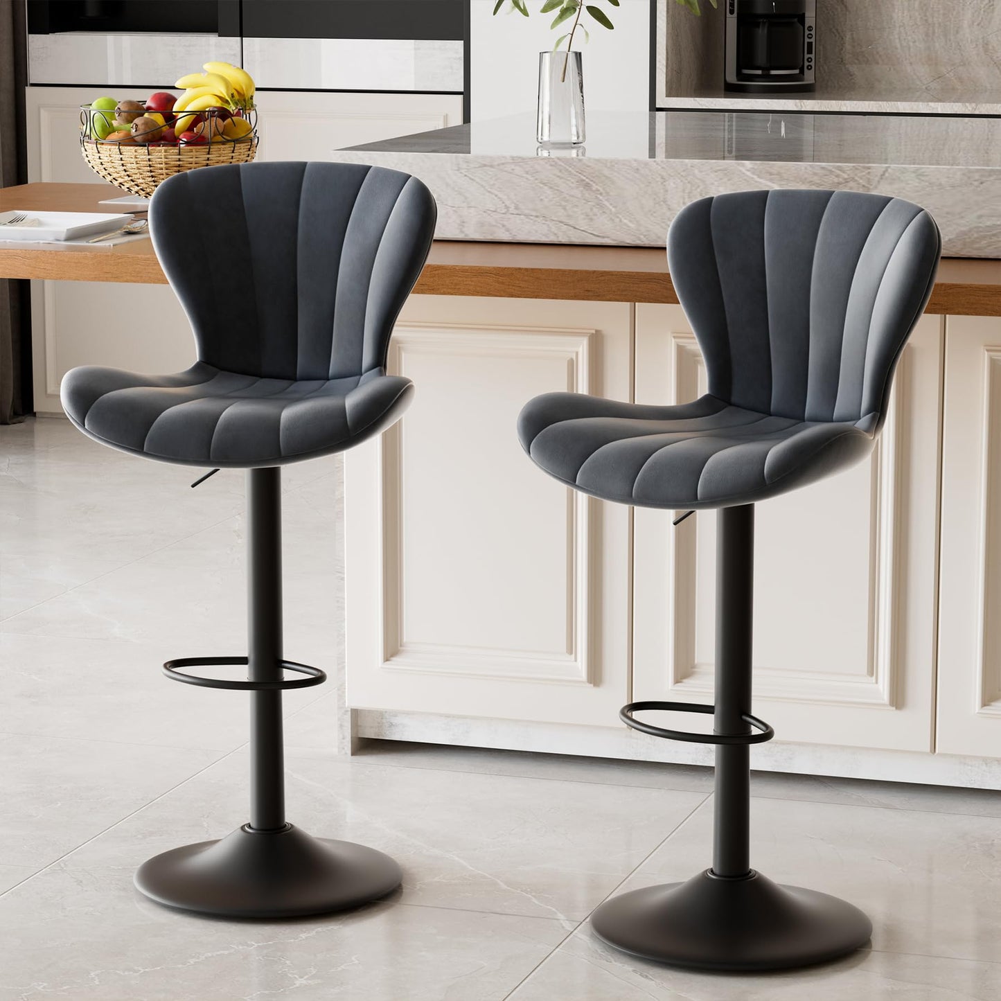 Daluvenix Bar Stools Set of 2 Modern Island Bar Stools Upholstered Faux Leather Barstools Height Adjustable Counter Chairs with Back Waterproof Stools for Kitchen, Black