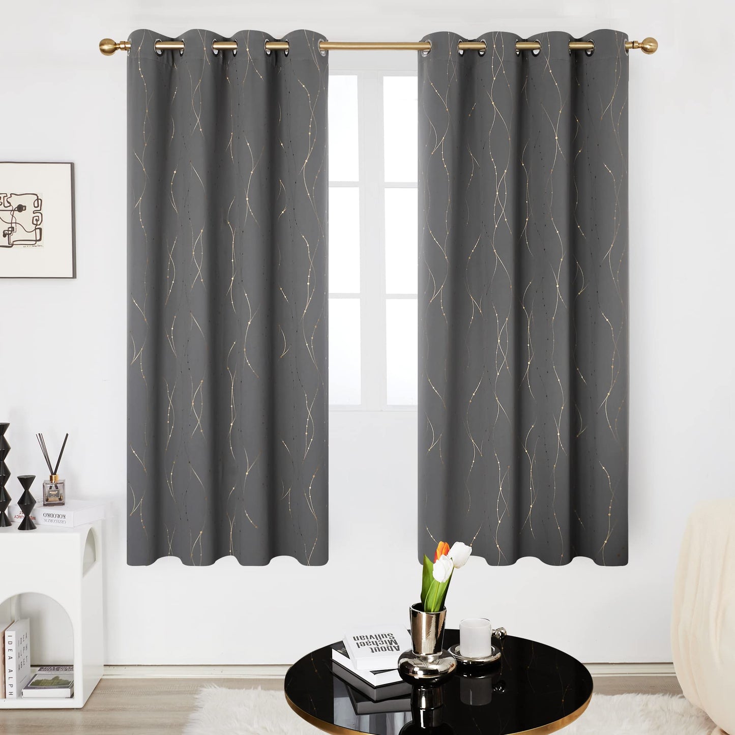 Deconovo Blackout Curtains 84 Inches Long, Thermal Insulated Energy Saving Curtains for Bedroom, Noise Reduction Curtain Drapes for Living Room (52W x 84L Inch, Grey, 2 Panels)