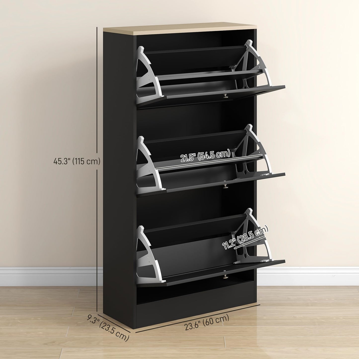 Narrow Shoe Cabinet with 3 Flip Drawers and Adjustable Shelves, Entryway Shoe Storage Unit for 18 Pairs of Shoes, Grey