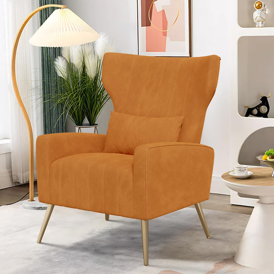 Daluvenix Upholstered Velvet Accent Chair, Modern Accent Chairs for Living Room, Reading Velvet Accent Chair with Metal Legs and Pillow, Comfy Tufted Armchair for Bedroom, Orange