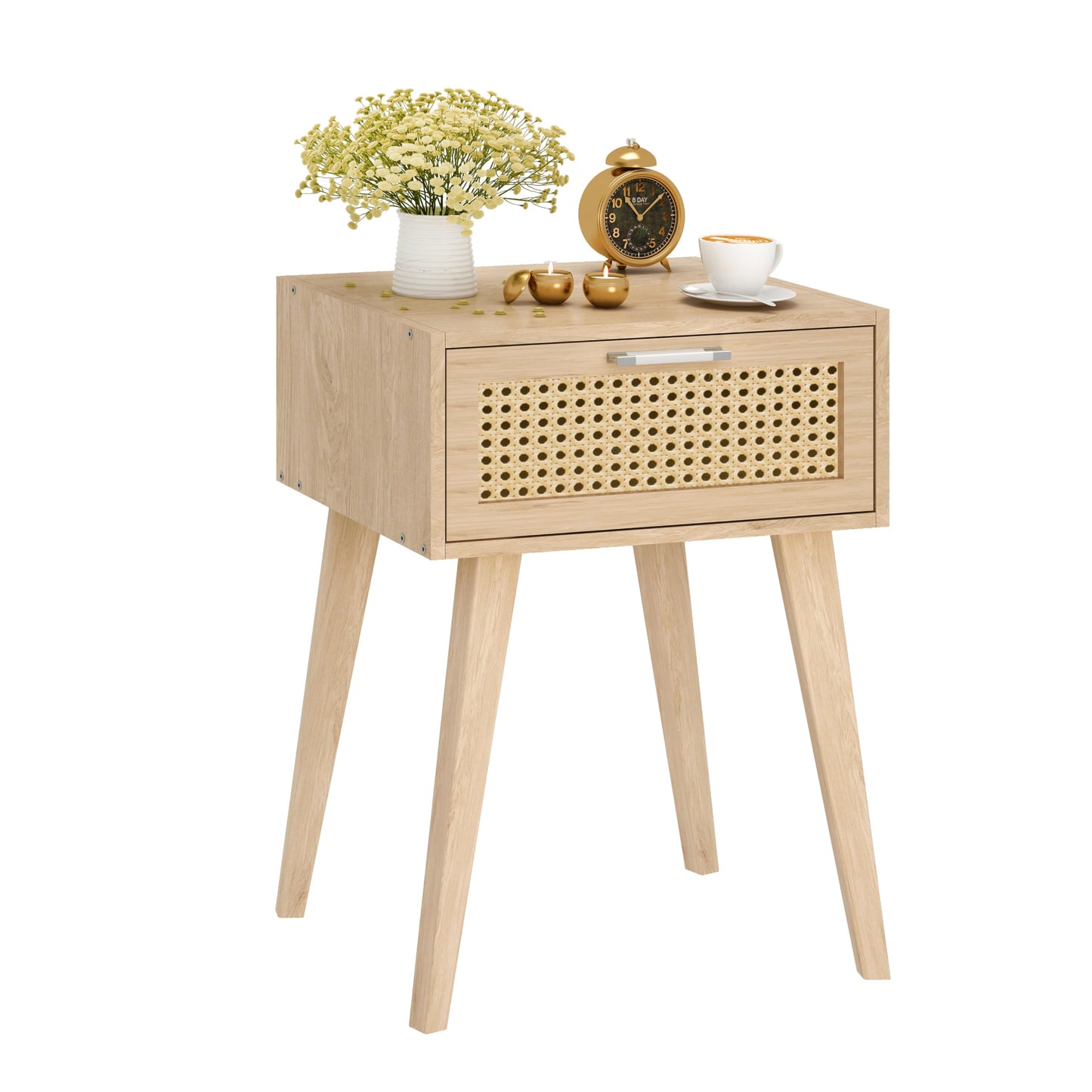 Rattan Nightstand,End Table with Rattan Door, Boho Bedside Table,Rattan Nightstand for Living Room,Bedroom,Dorm and Small Spaces,Natural CAACTG11Y