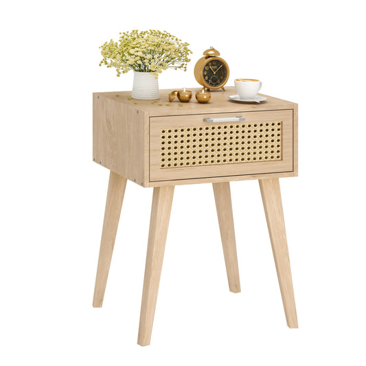 Rattan Nightstand,End Table with Rattan Door, Boho Bedside Table,Rattan Nightstand for Living Room,Bedroom,Dorm and Small Spaces,Natural CAACTG11Y