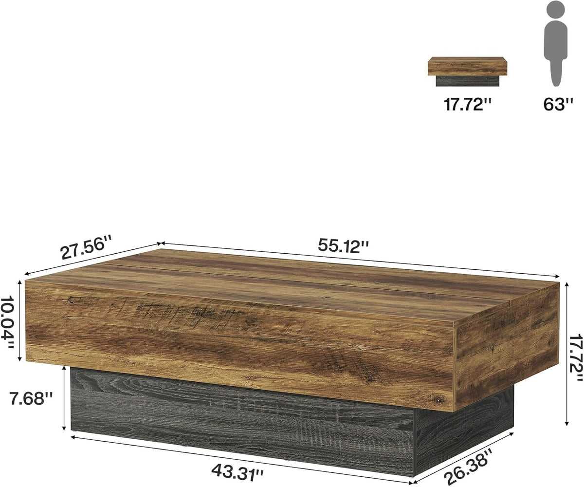 55" Coffee Table, Farmhouse Center Table Tea Table with Sturdy Pedestal