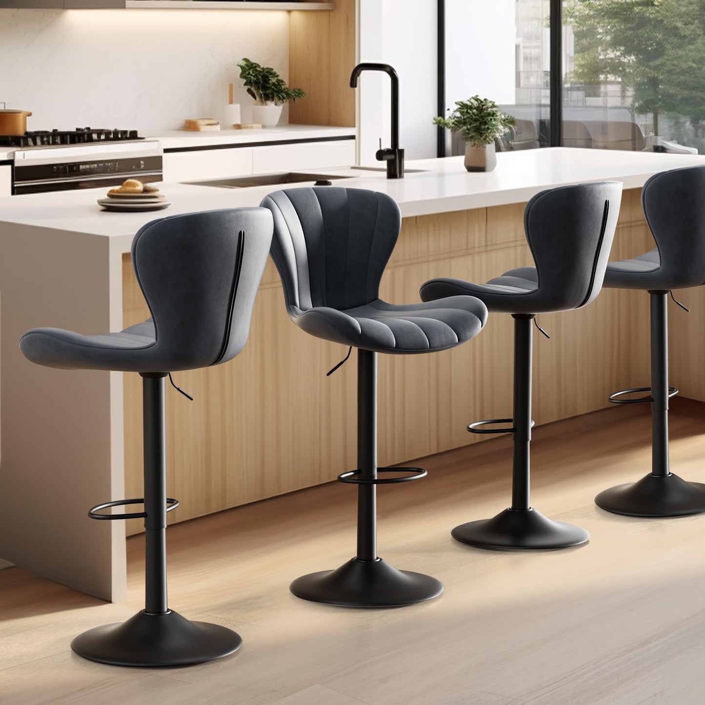 Daluvenix Bar Stools Set of 2 Modern Island Bar Stools Upholstered Faux Leather Barstools Height Adjustable Counter Chairs with Back Waterproof Stools for Kitchen, Black