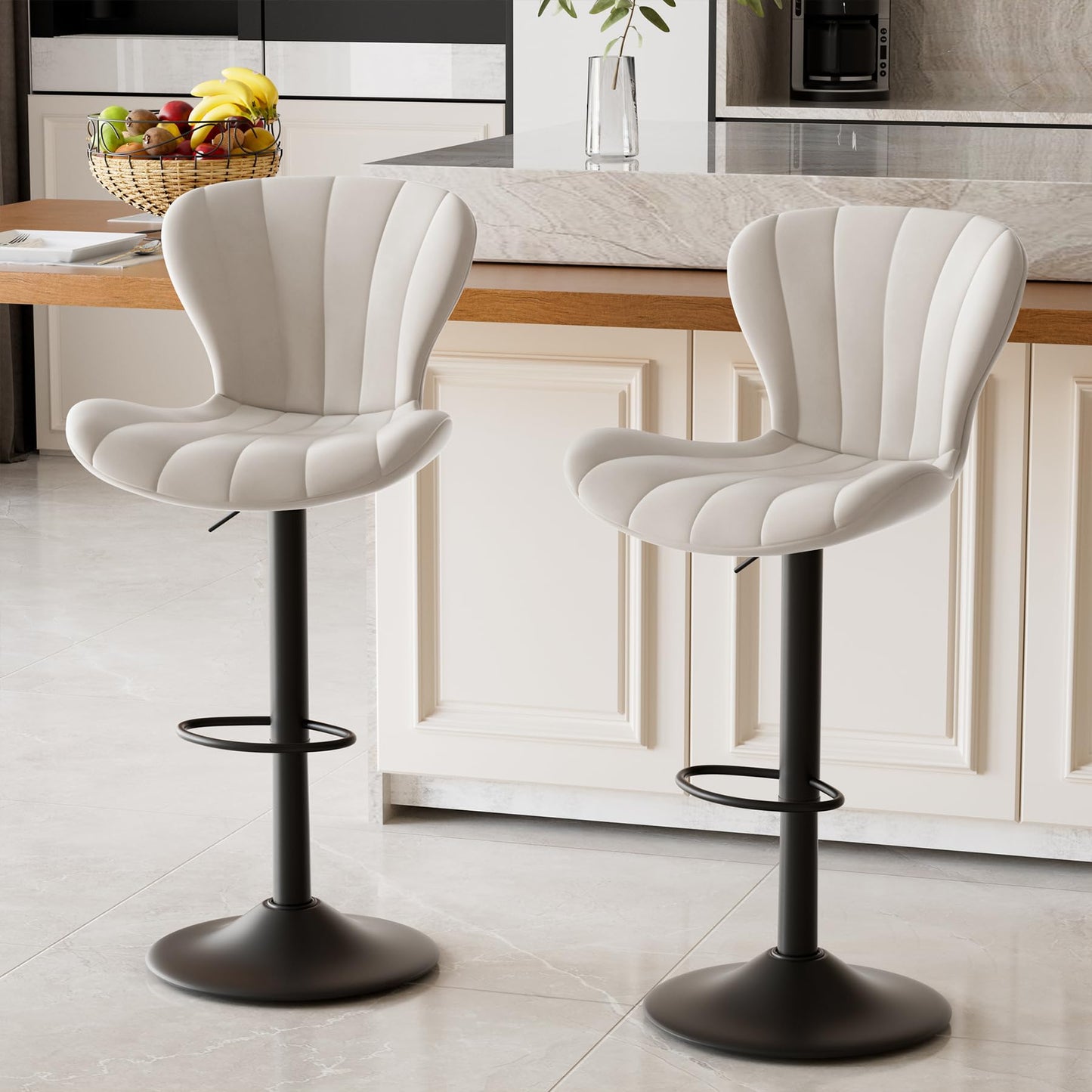 Daluvenix Bar Stools Set of 2 Modern Island Bar Stools Upholstered Faux Leather Barstools Height Adjustable Counter Chairs with Back Waterproof Stools for Kitchen, Black