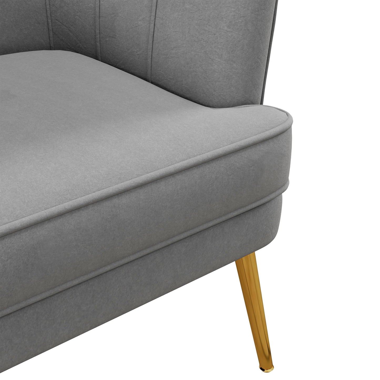 Fabric Accent Chair, Velvet Armchair, Modern Living Room Chair with Gold Metal Legs and Thick Padding for Bedroom, Grey