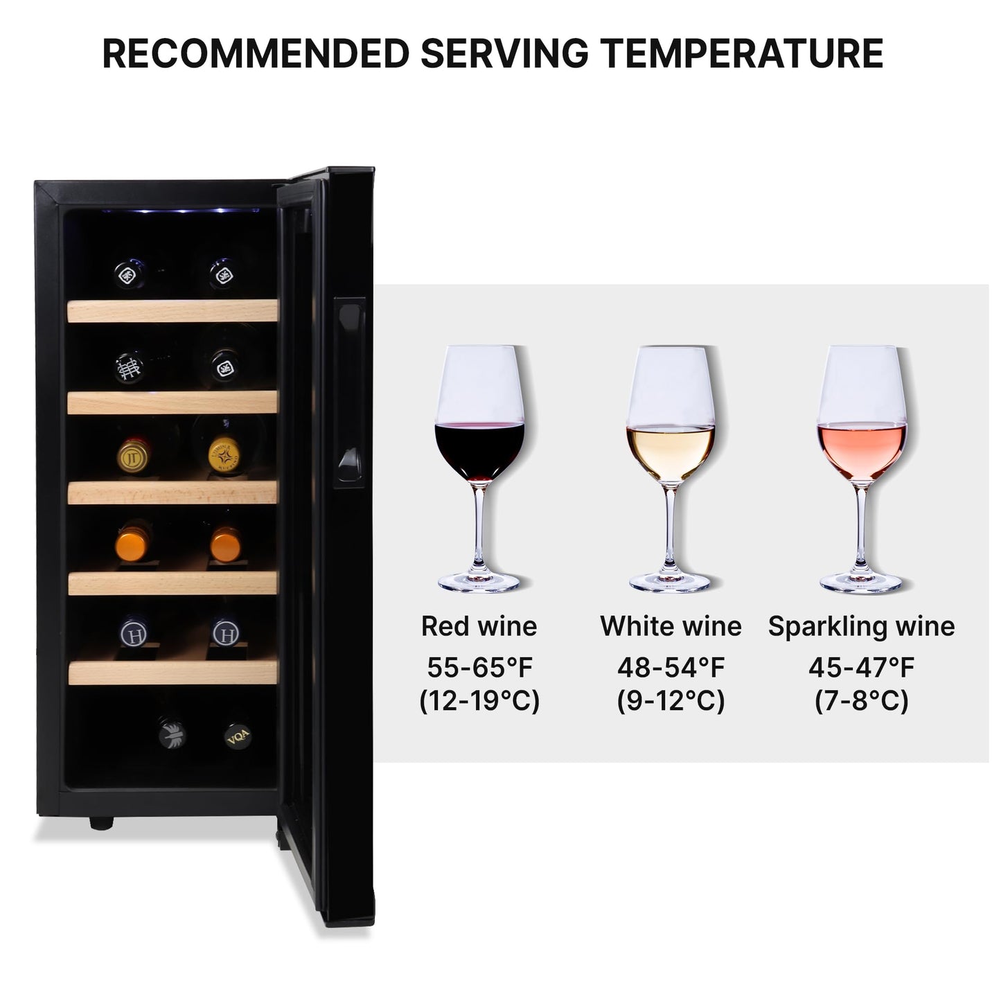 6 Bottle Wine Cooler, Black, Thermoelectric Wine Fridge, 0.65 cu. ft. (16L), Freestanding Wine Cellar, Red, White and Sparkling Wine Storage for Small Kitchen, Apartment, Condo, RV