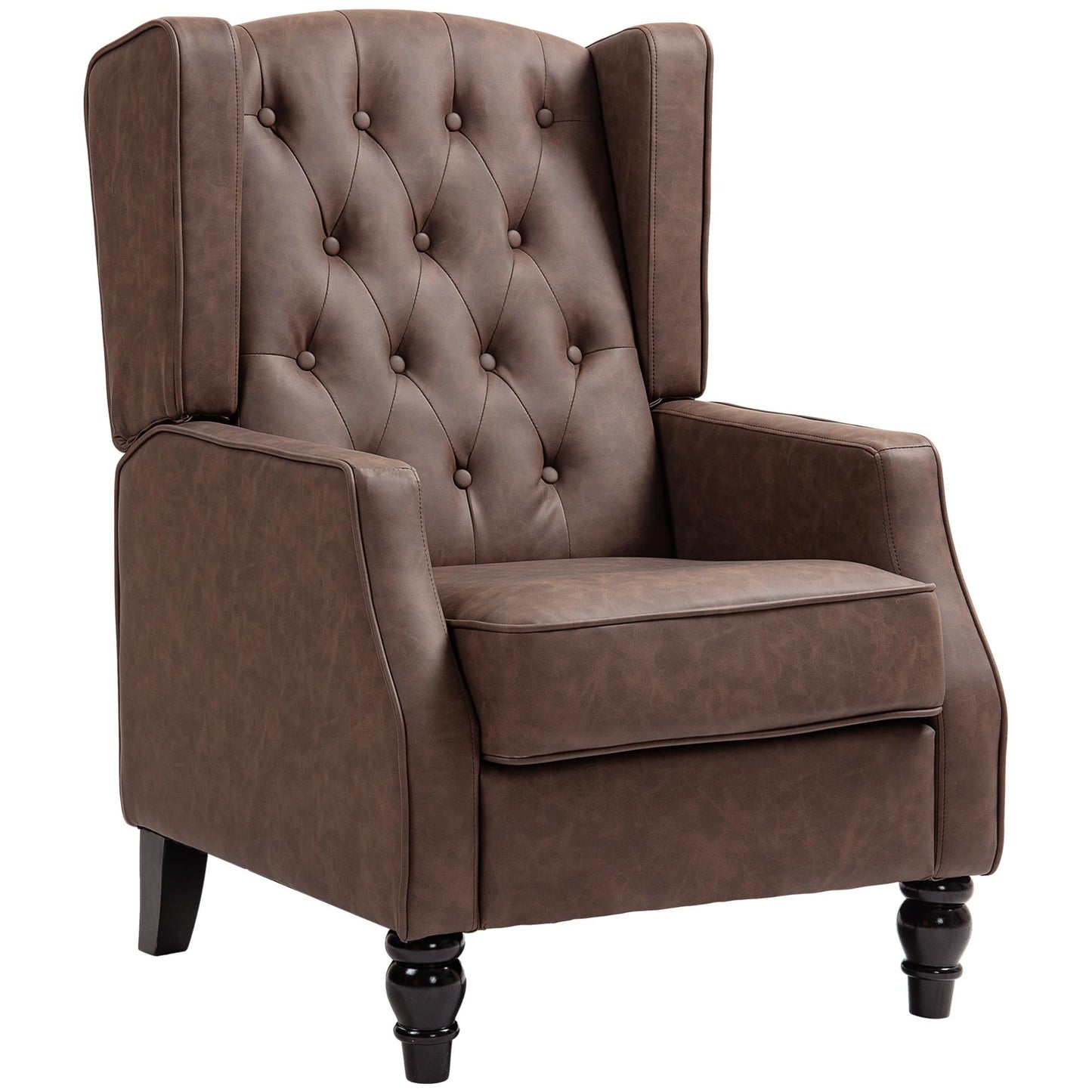 Faux Leather Accent Chair, Upholstered Wingback Armchair, Modern Button Tufted Living Room Chair with Thick Padding, Brown