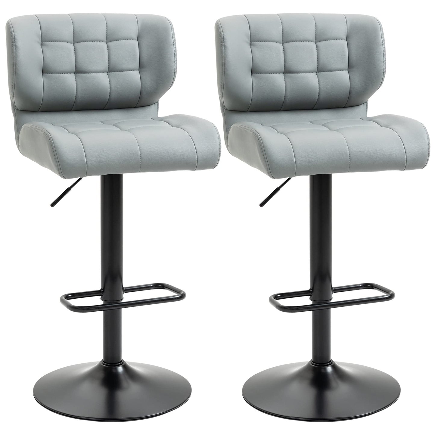 Adjustable Bar Stools Set of 2, Swivel Tufted Velvet Fabric Barstools with Footrest and Back, Bar Chairs for Kitchen Counter and Dining Room, Grey