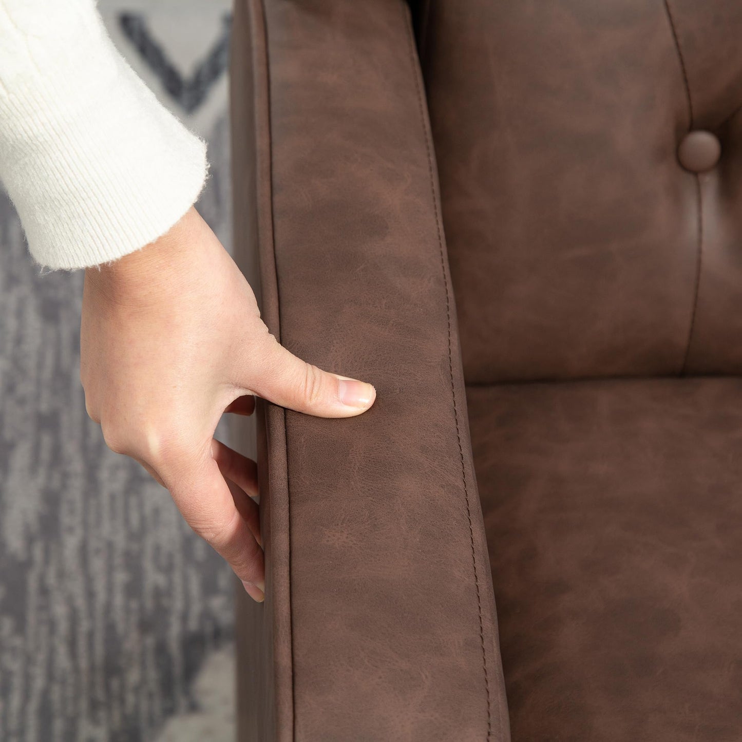 Faux Leather Accent Chair, Upholstered Wingback Armchair, Modern Button Tufted Living Room Chair with Thick Padding, Brown