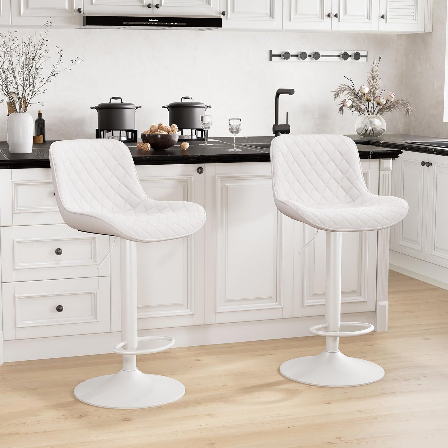 Grey Bar Stools Set of 2 Counter Height Bar Stool Faux Leather Upholstered Metal Barstools Modern Adjustable Swivel High Back Bar Chairs Home Kitchen Dining Island