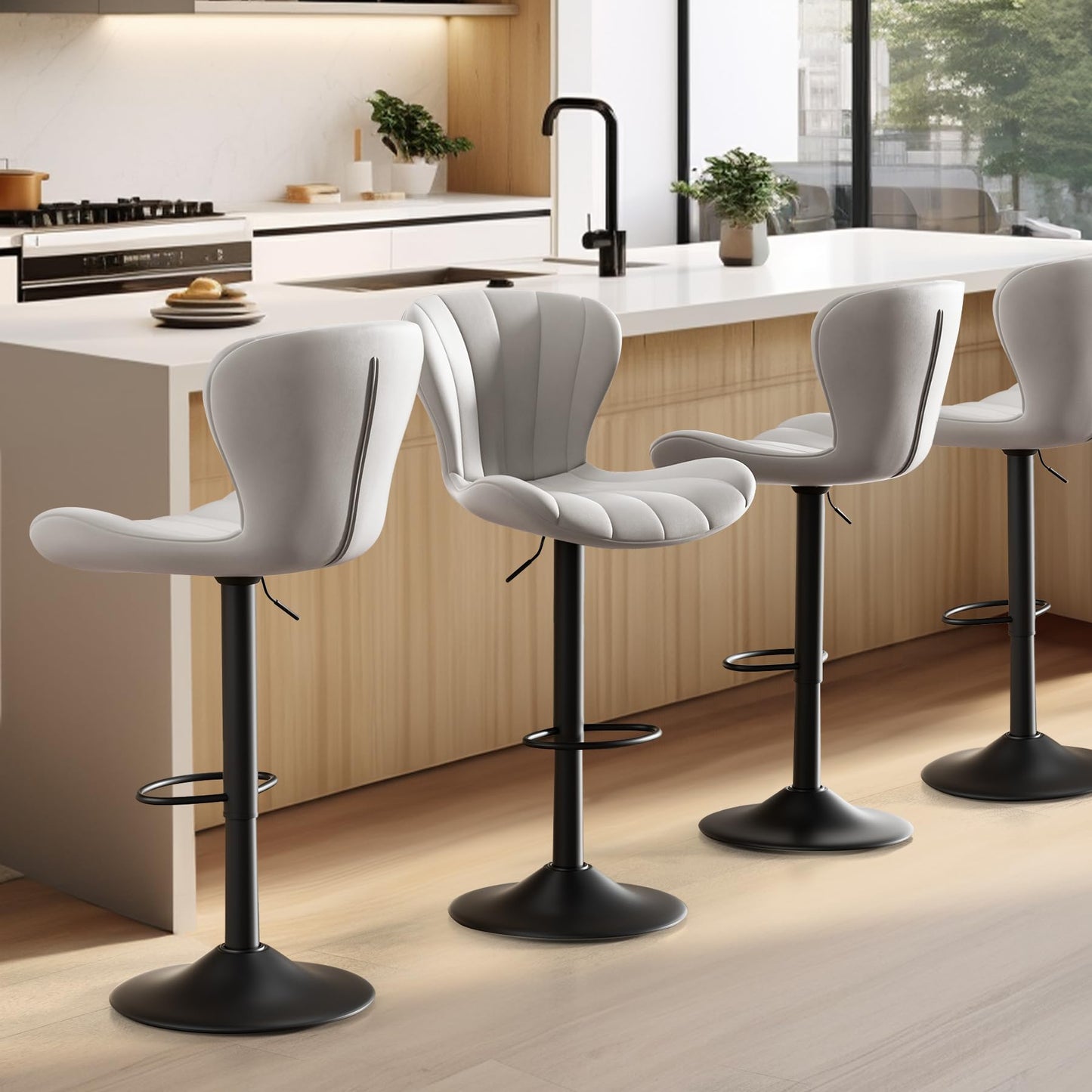 Daluvenix Bar Stools Set of 2 Modern Island Bar Stools Upholstered Faux Leather Barstools Height Adjustable Counter Chairs with Back Waterproof Stools for Kitchen, Black