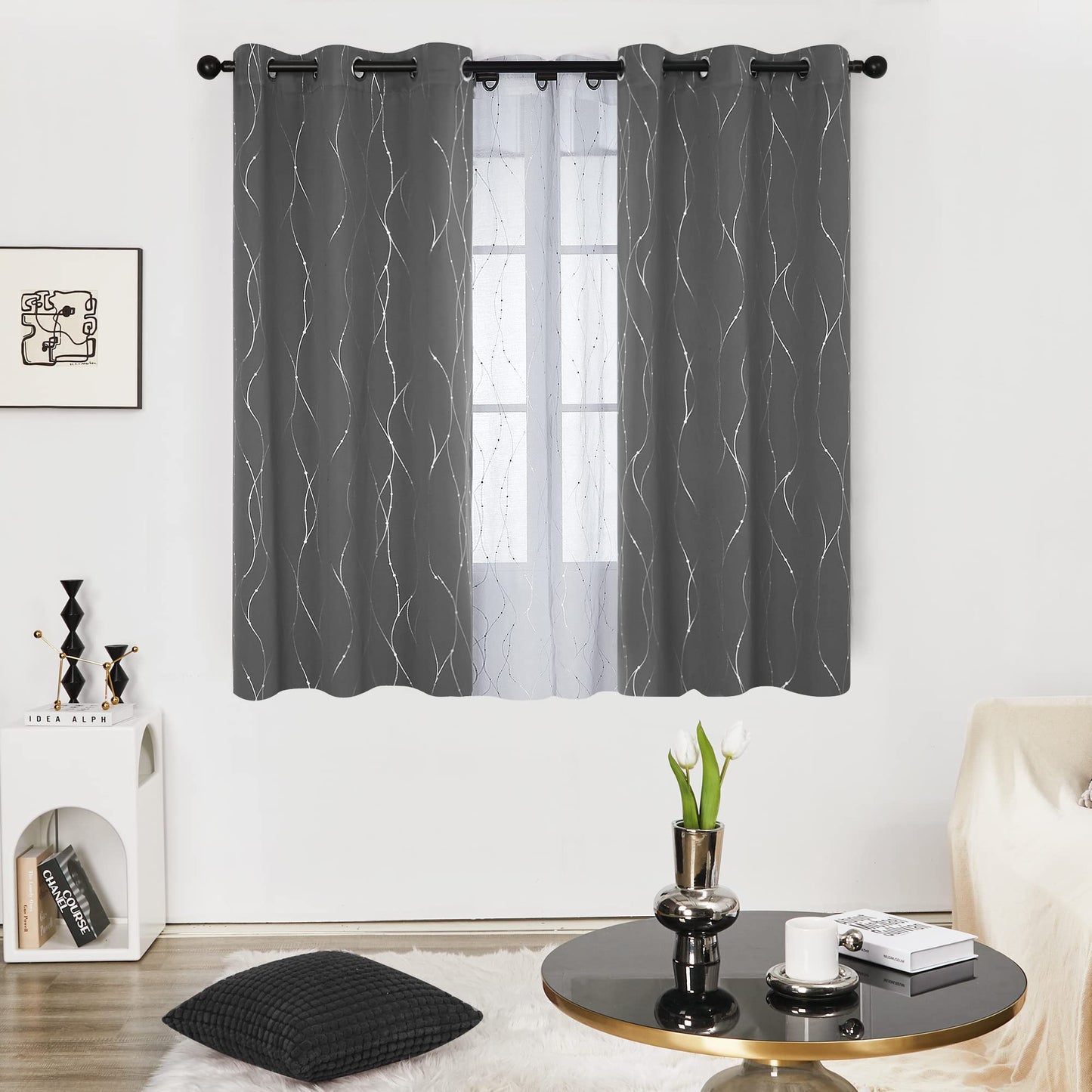 Deconovo Blackout Curtains 84 Inches Long, Thermal Insulated Energy Saving Curtains for Bedroom, Noise Reduction Curtain Drapes for Living Room (52W x 84L Inch, Grey, 2 Panels)