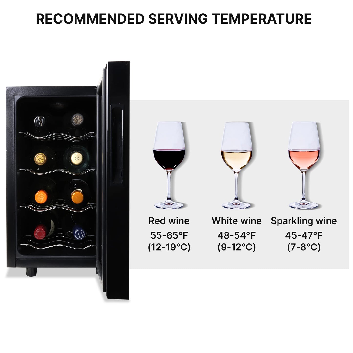 6 Bottle Wine Cooler, Black, Thermoelectric Wine Fridge, 0.65 cu. ft. (16L), Freestanding Wine Cellar, Red, White and Sparkling Wine Storage for Small Kitchen, Apartment, Condo, RV