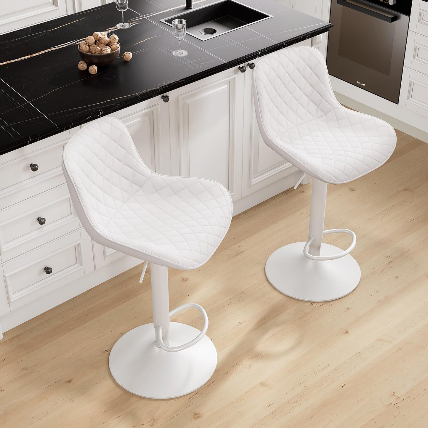 Grey Bar Stools Set of 2 Counter Height Bar Stool Faux Leather Upholstered Metal Barstools Modern Adjustable Swivel High Back Bar Chairs Home Kitchen Dining Island