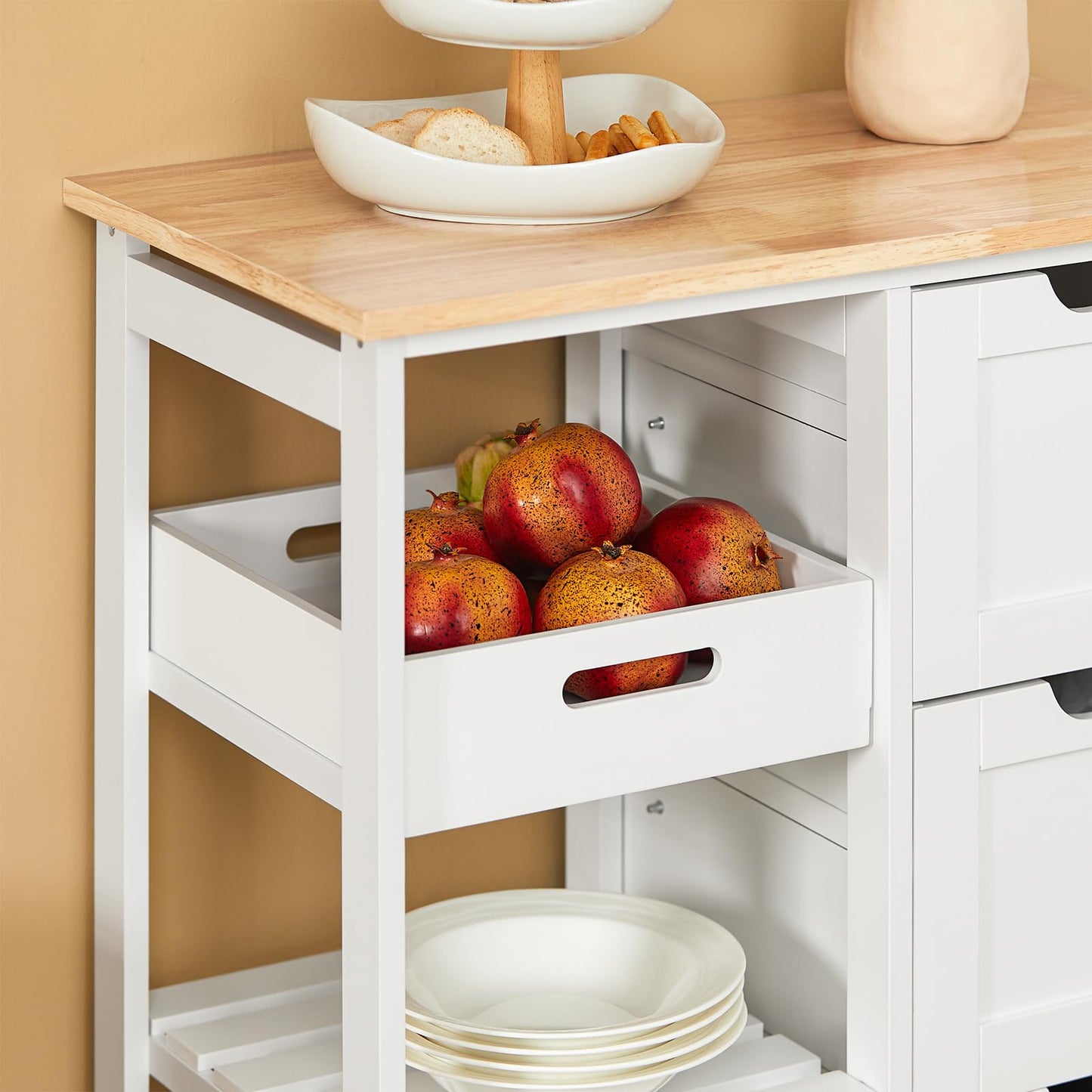 Kitchen Serving Cart with 3 Drawers and Removable Tray,Kitchen Storage Trolley,White