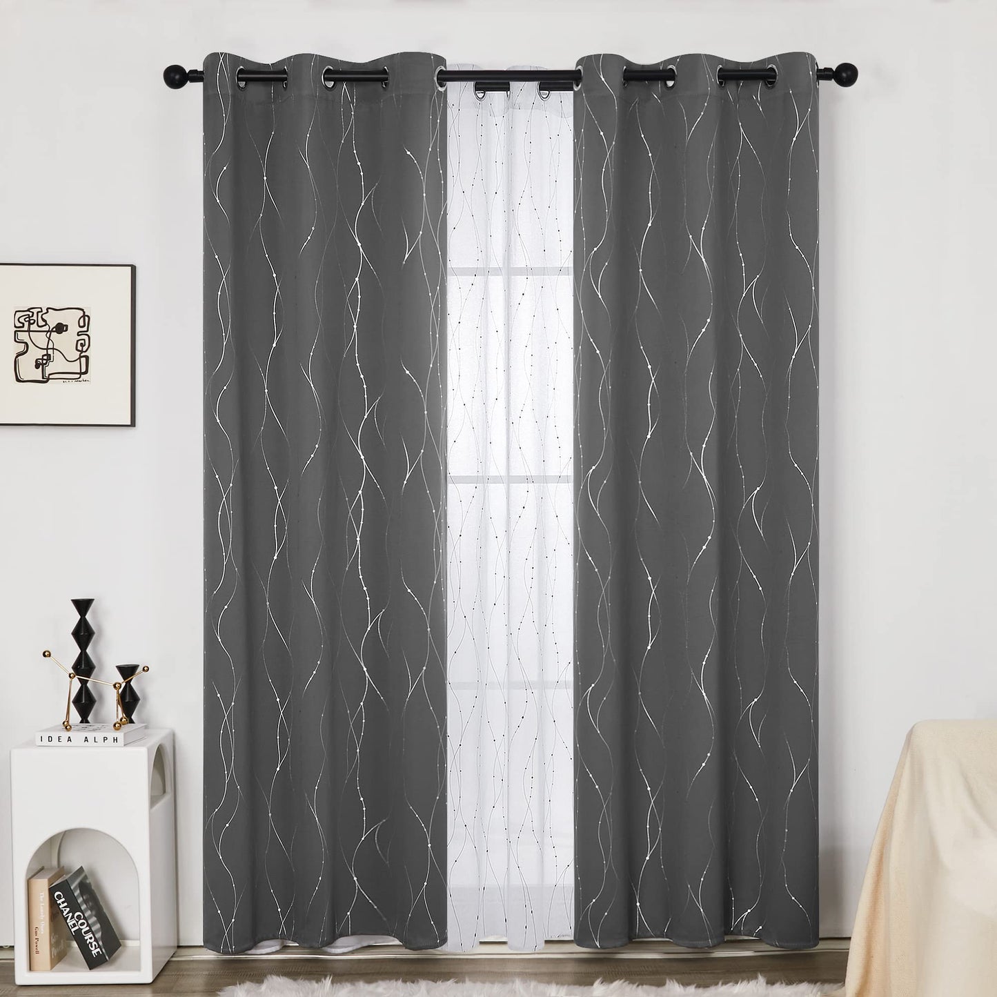 Deconovo Blackout Curtains 84 Inches Long, Thermal Insulated Energy Saving Curtains for Bedroom, Noise Reduction Curtain Drapes for Living Room (52W x 84L Inch, Grey, 2 Panels)