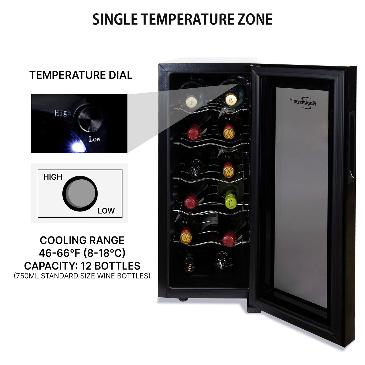 6 Bottle Wine Cooler, Black, Thermoelectric Wine Fridge, 0.65 cu. ft. (16L), Freestanding Wine Cellar, Red, White and Sparkling Wine Storage for Small Kitchen, Apartment, Condo, RV