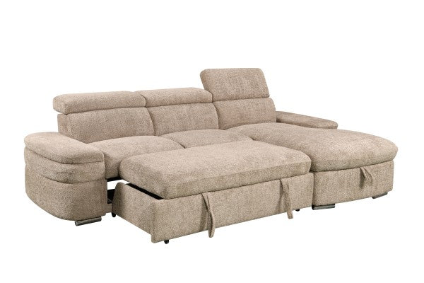RHF Sectional Sleeper Beige Multi-Functional Pull-Out Sofa With Storage