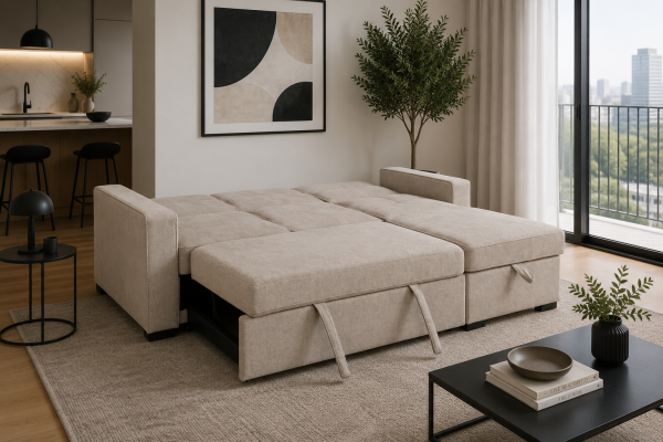 Brassex Sectional Sleeper Taupe Reversible Chaise