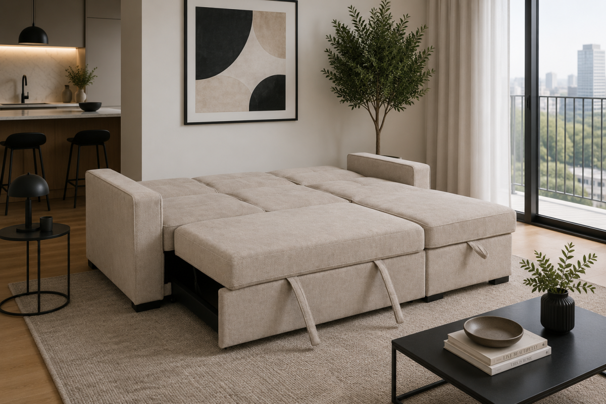 Upholstered Sectional Sleeper – Taupe