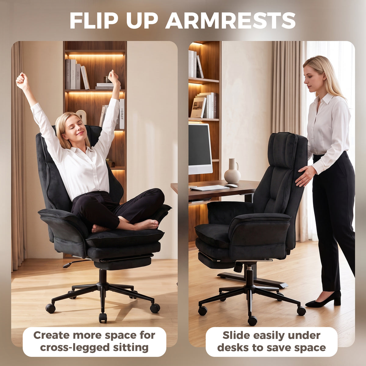 Cross Legged Office Chair with Footrest, Black