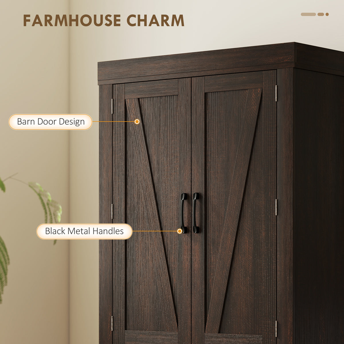 Farmhouse Kitchen Storage Cabinet with 4 Barn Doors – 30"W x 72"H