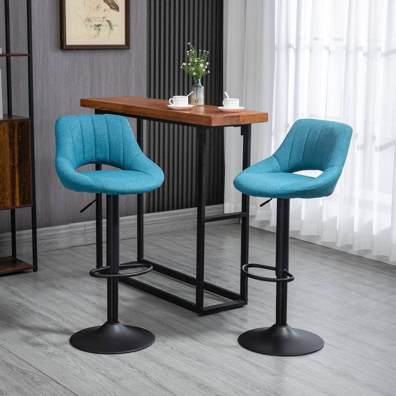 HOMCOM Set of 2 Swivel Blue Linen Adjustable Height Bar Stools