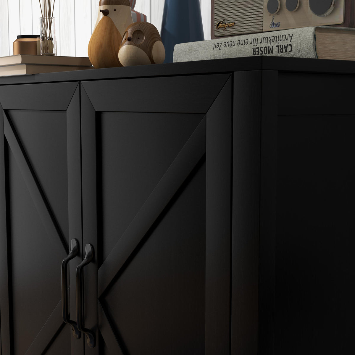 Kitchen Storage Cabinet with Barn Door and Adjustable Shelves – 32"W x 34"H