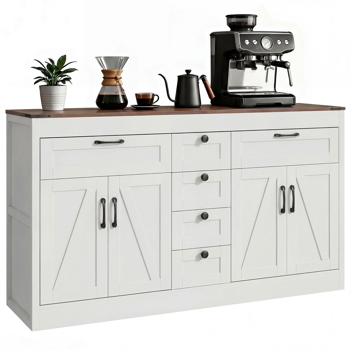 Farmhouse Kitchen Cabinet with 4 Barn Doors – 55"W x 32"H