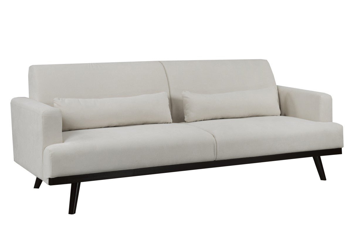 Micah Modern Beige Sofa, Lumbar Pillows, Durable Rubberwood Frame
