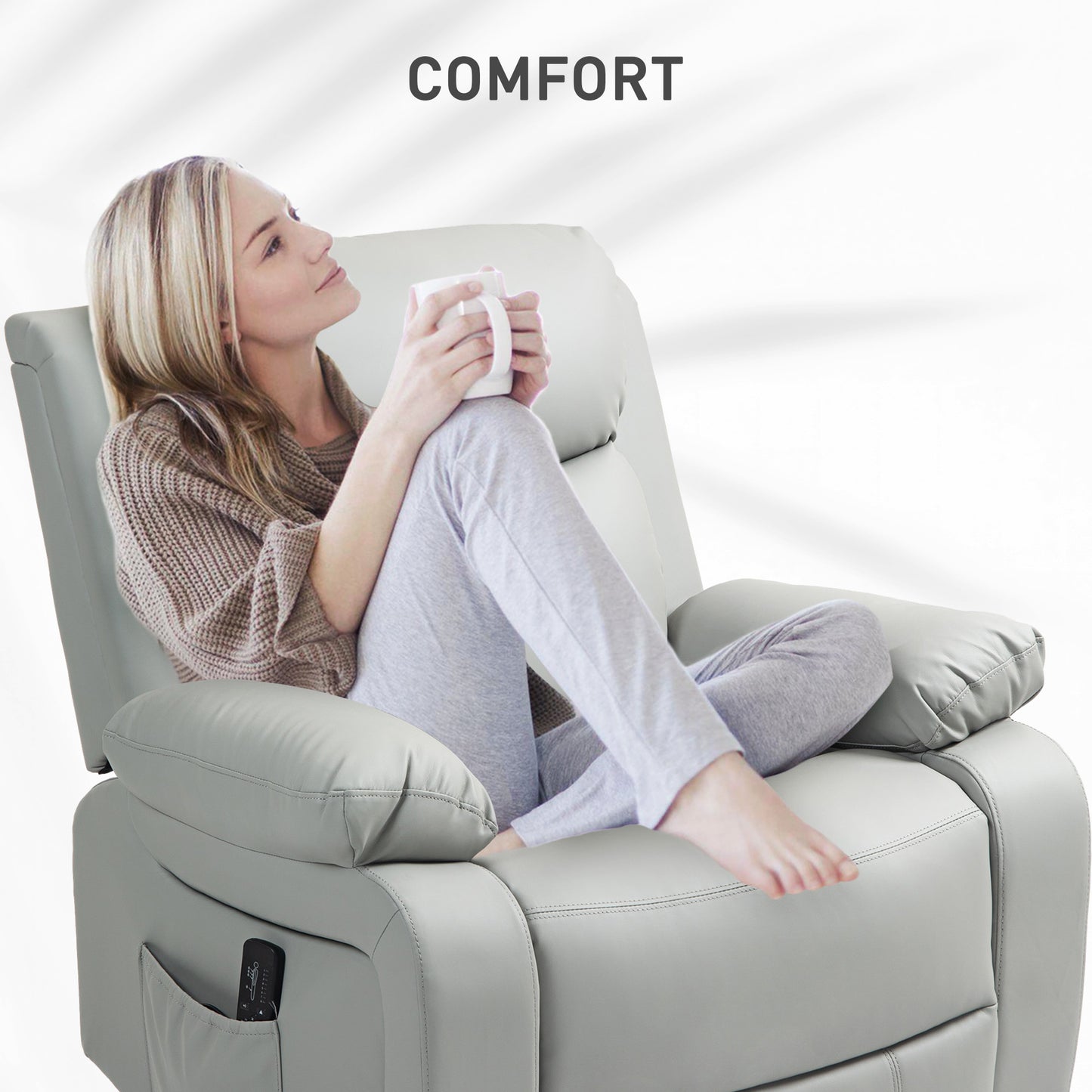 HOMCOM Light Grey PU Leather Massage Recliner Chair with Swivel Base