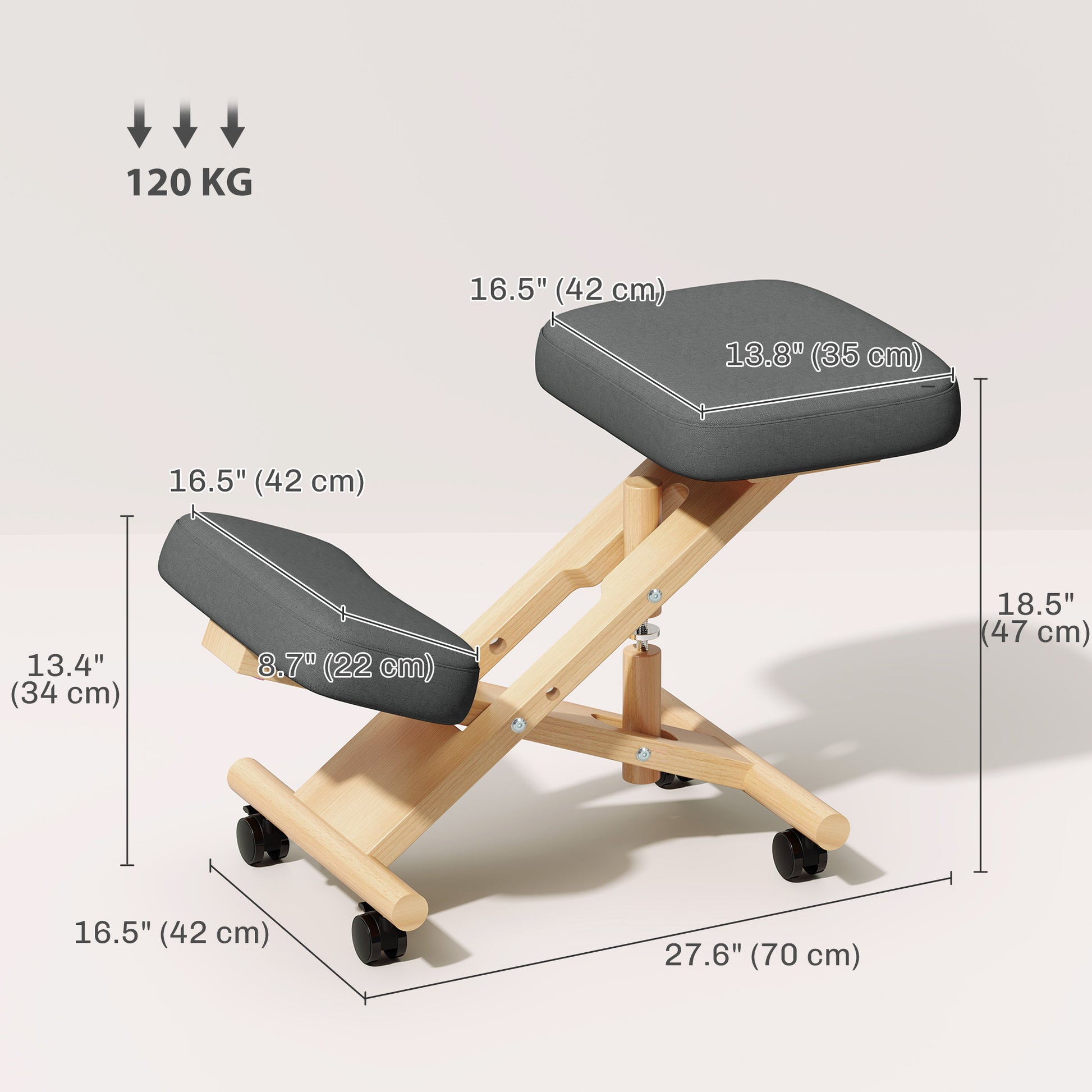 HOMCOM Ergonomic Kneeling Posture Chair: Rubberwood Frame, Wheels, Dark Grey