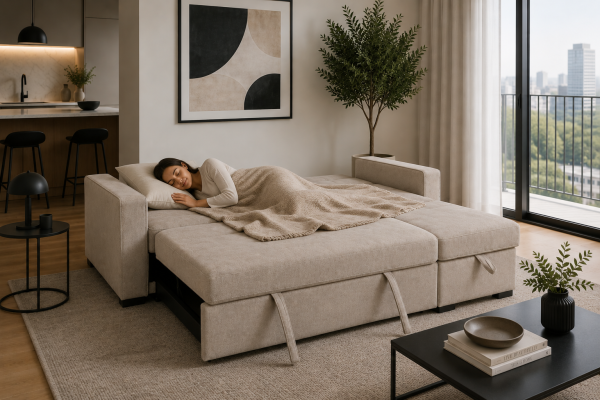 Brassex Sectional Sleeper Taupe Reversible Chaise