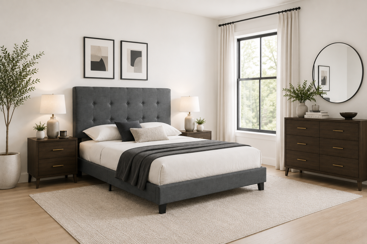 Button-Tufted Platform Bed