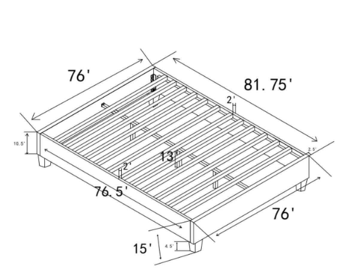 Douglas King Platform Bed Base with Grey Polyester Fabric Cover