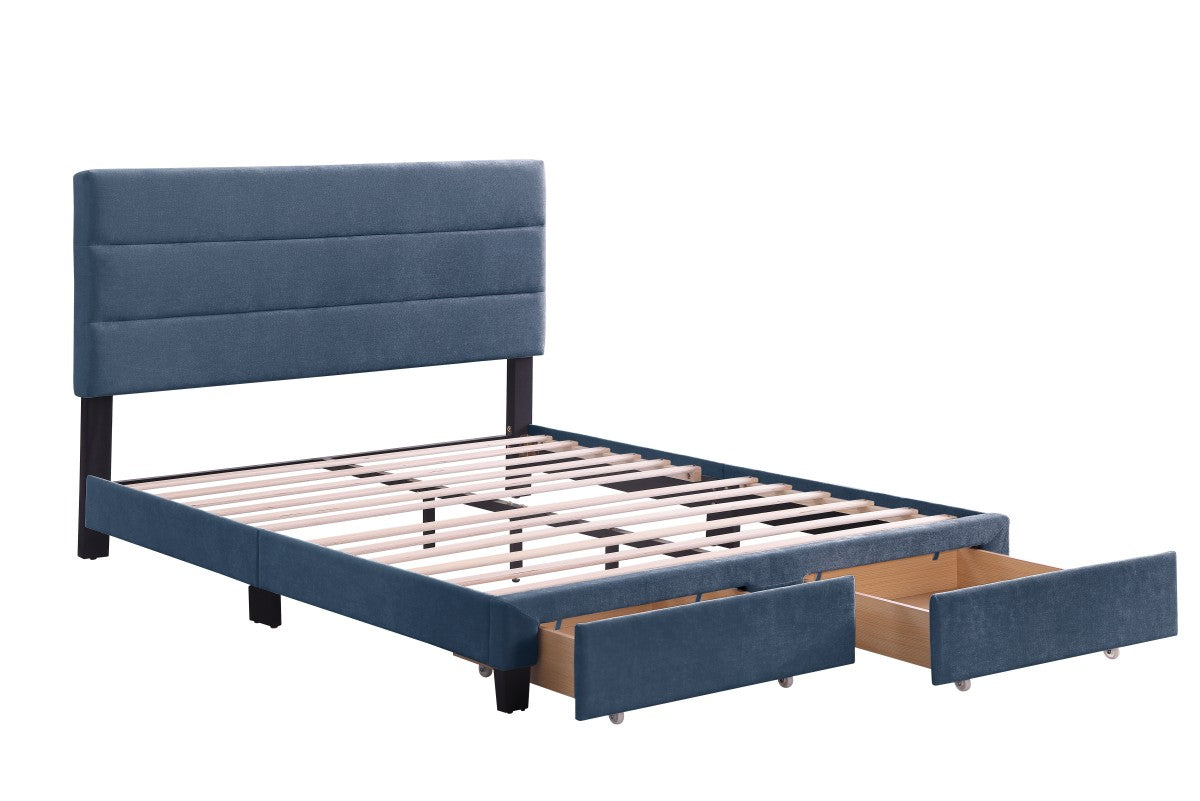 QUEEN PLATFORM STORAGE BED - BLUE