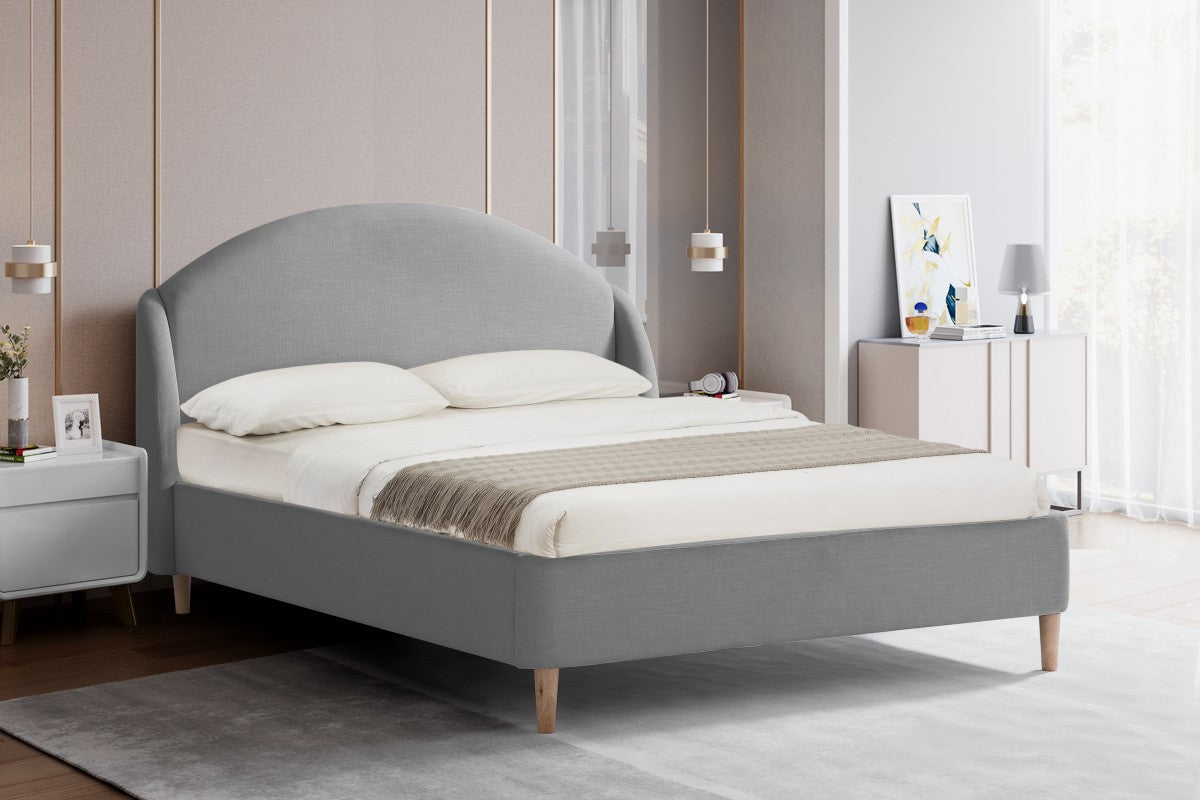 King Mason Platform Bed Frame - Grey Fabric, Curved Wings Design