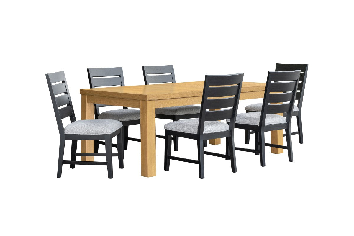 Upholstered Extendable 7-Piece Dining Set – Oak/Black
