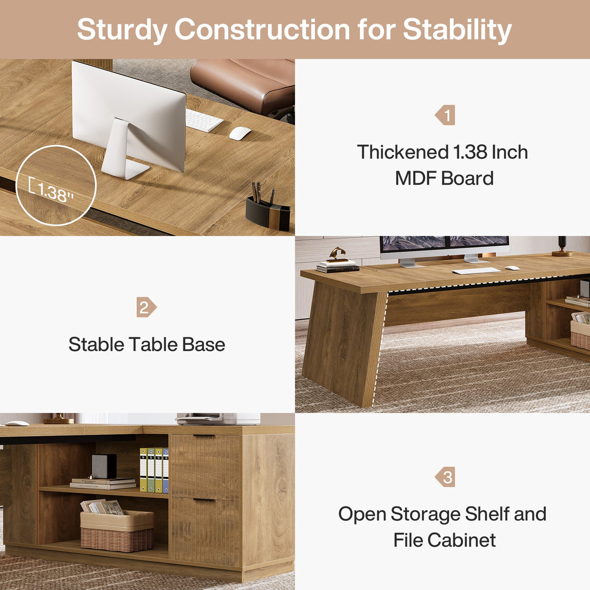 78" L-Shaped Executive Desk, Corner Computer Desk Home Office Desk