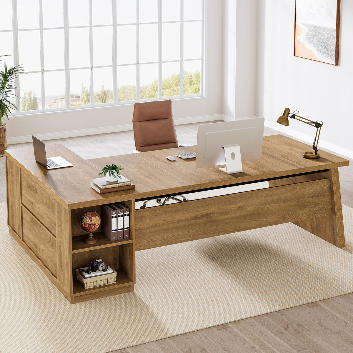 78" L-Shaped Executive Desk, Corner Computer Desk Home Office Desk